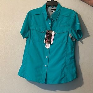 Habit fishing button up, women’s large, teal, short sleeve, $15obo